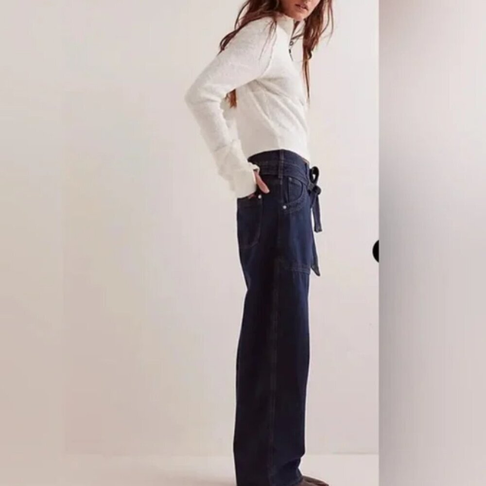 Free People Blue Jay Belted Boyfriend Jeans Baggy size 27 NWT - Picture 5 of 13